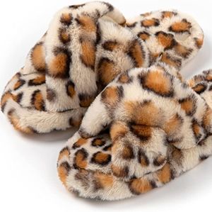 Memory Foam Cross Band Faux Fur Fuzzy Cozy Anti-Skid Slippers